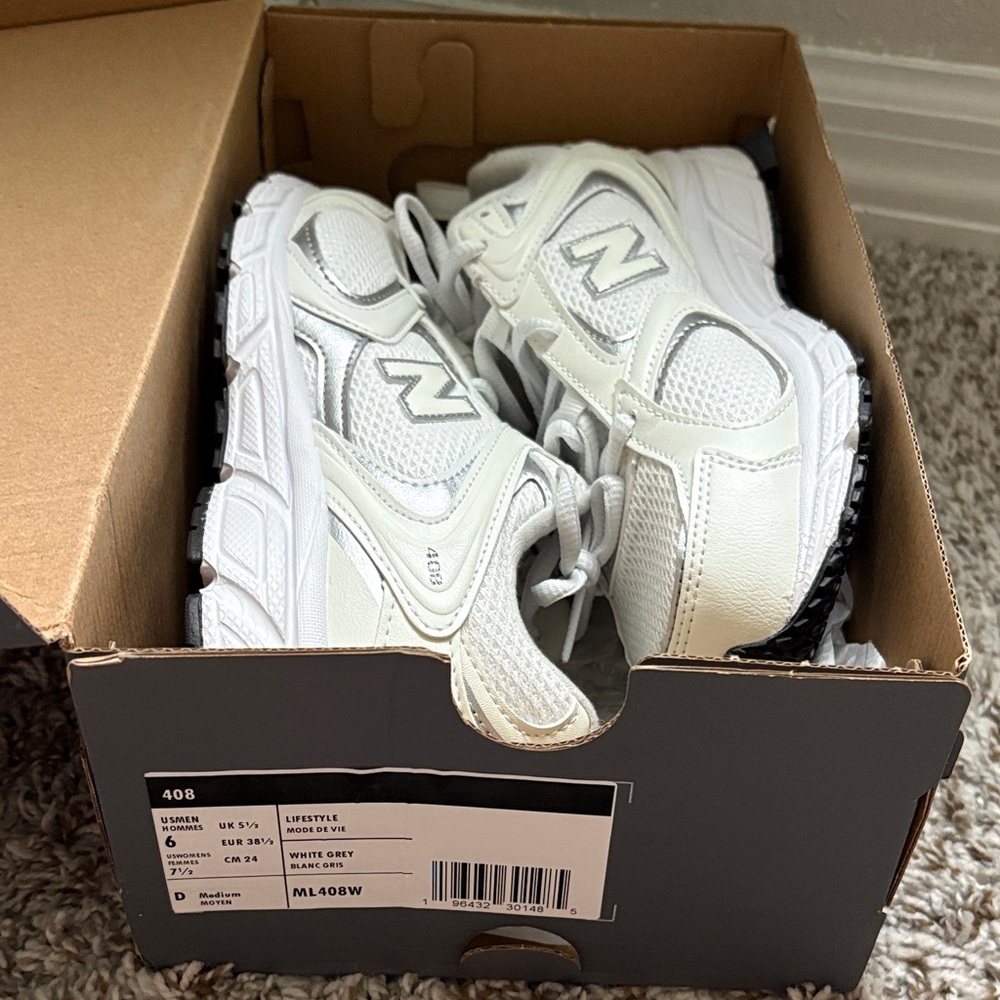New Balance 408 White and Gray Sneakers